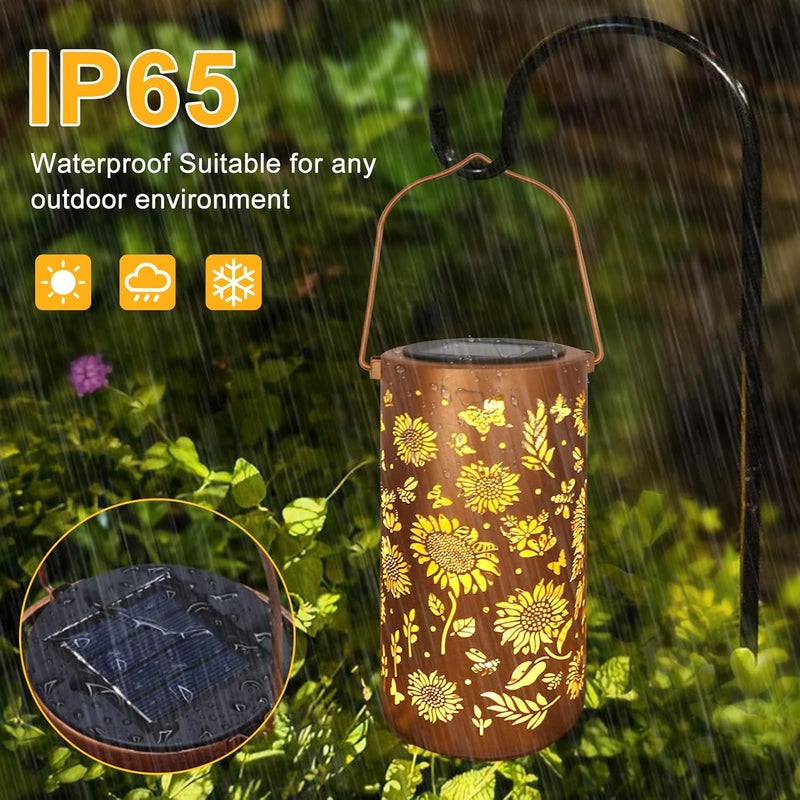 BSGlobal Sunflower Solar Lanterns Outdoor Waterproof Hanging Lights, Sunflower Gifts for Women Mom Grandma, Metal Solar Decorative Lanterns for Yard Patio Porch Balcony Garden Decor - Image 5
